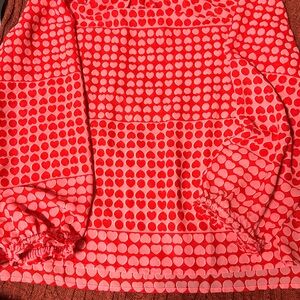 Loft Red Heart Print Long Sleeve Blouse